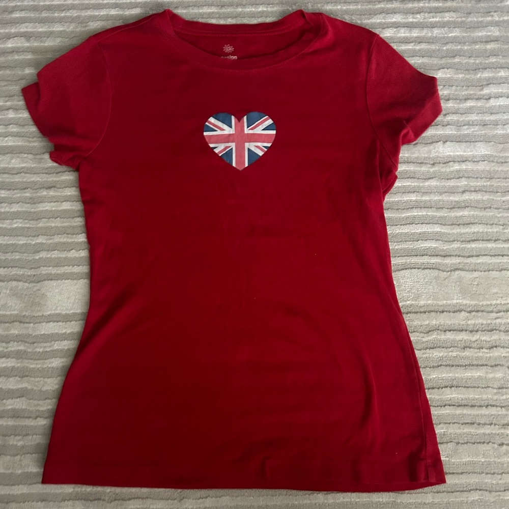 Y2K BRITISH FLAG/UNION JACK HEART BABY TEE